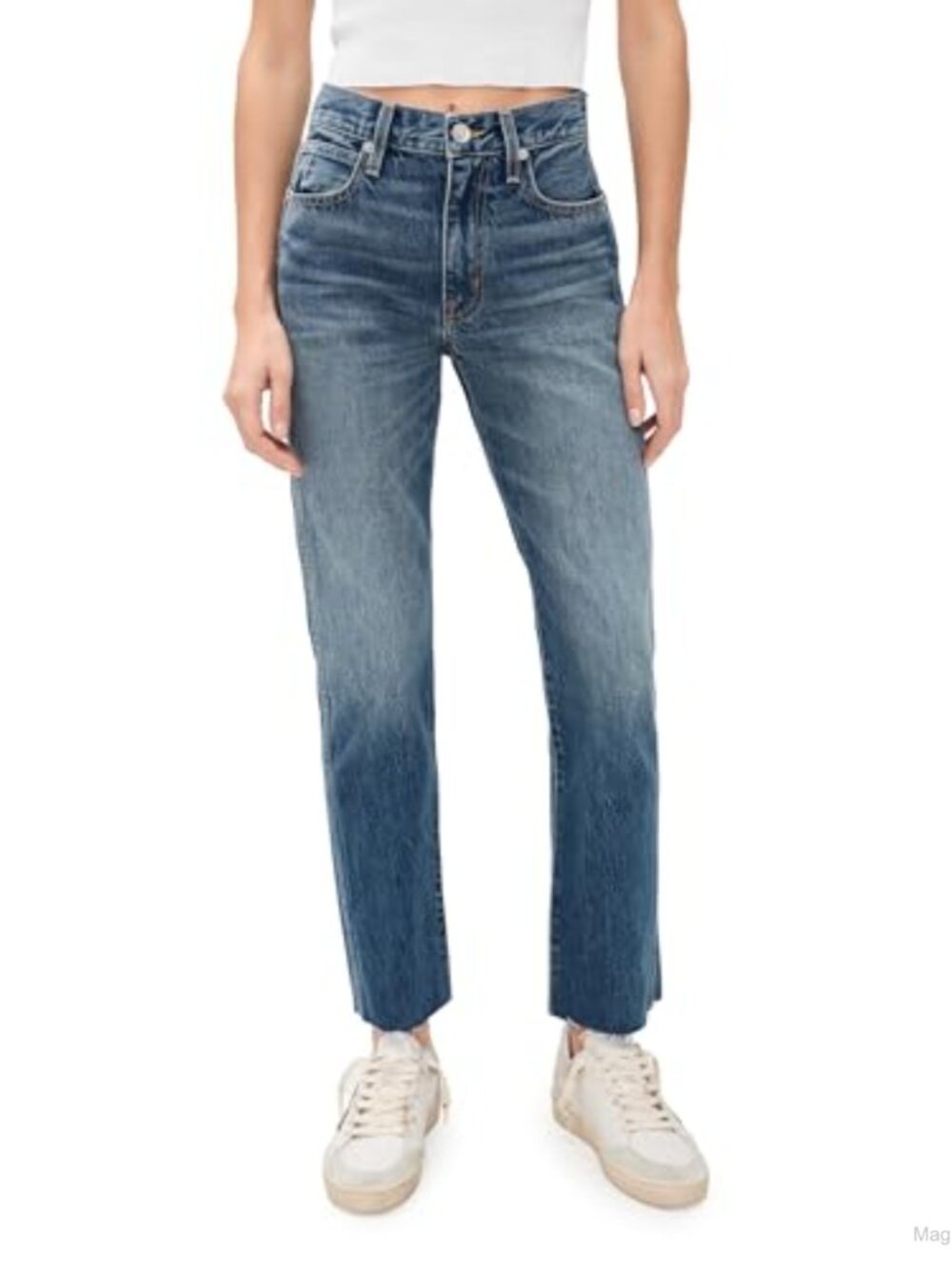 High Rise Hero Jeans Raw Hem Non-Stretch Denim 5-Pocket